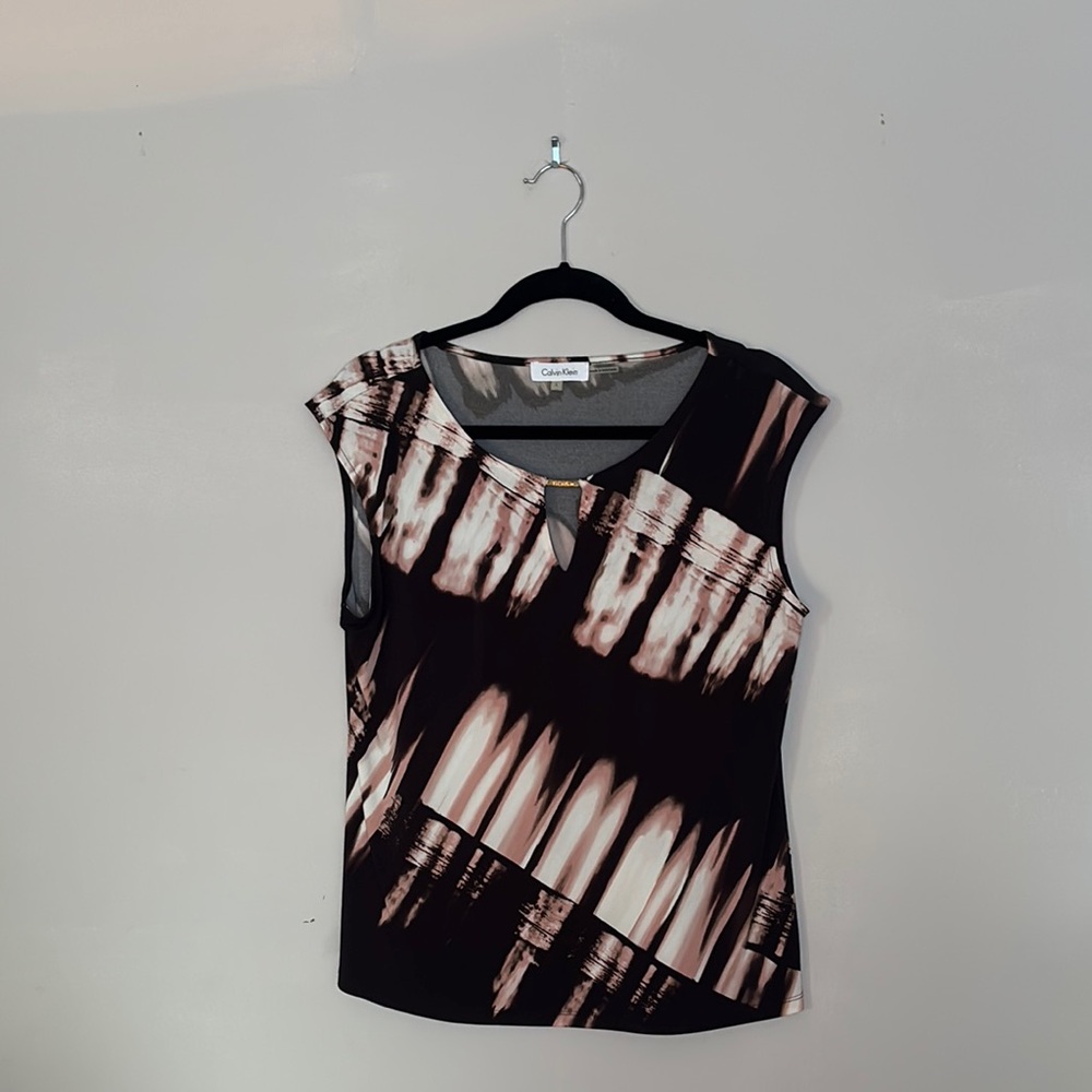Calvin Klein Black and Pink Patterned Blouse